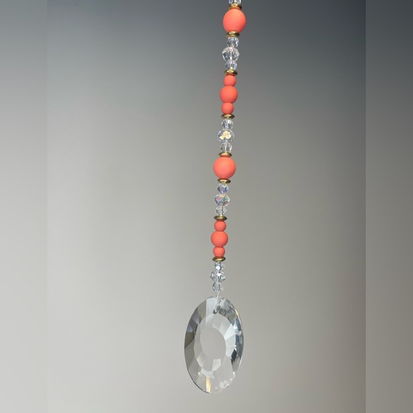 Orange with gold accents beaded suncatcher/ rear view mirror car hanging - Picture 7 of 7